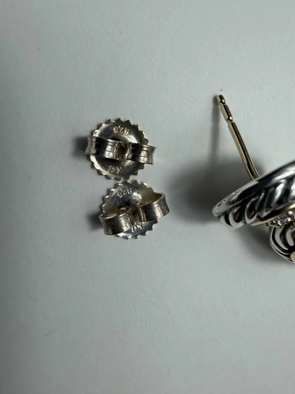 David Yurman Cable Cookie Diamond 18K Gold Sterling Silver Stud Earrings